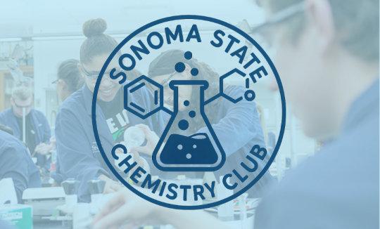 Sonoma State Chemistry Club. Background scene of students in chemistry lab