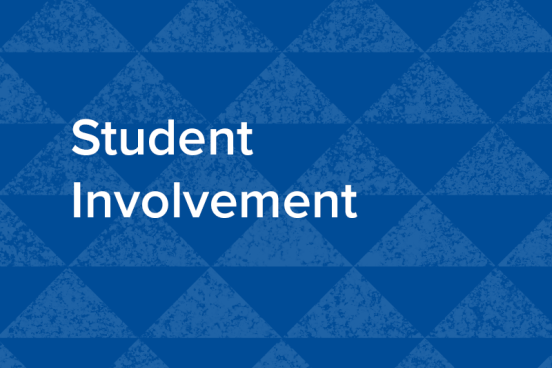 White text reads Student Involvement. The background is a repeating pattern of triangles in two shades of blue