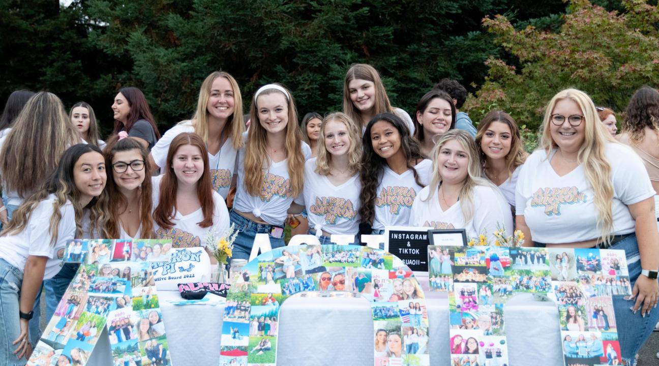 a group of students tabling for their sorority