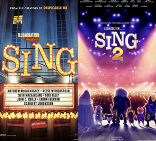 Sing and Sing 2 movie poster 